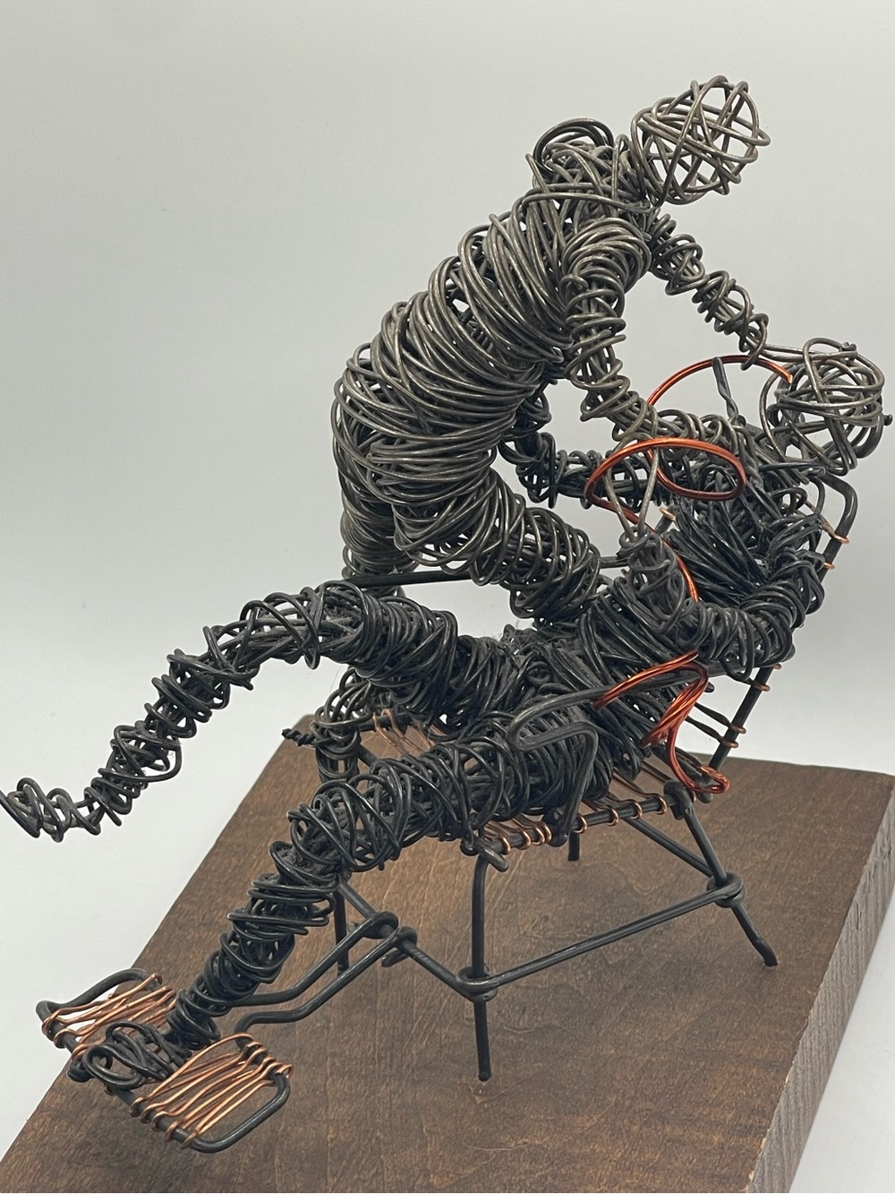 Vtg Brutalist Twisted Metal Wire Art Sculpture: Dentist Experience on Wood Base
